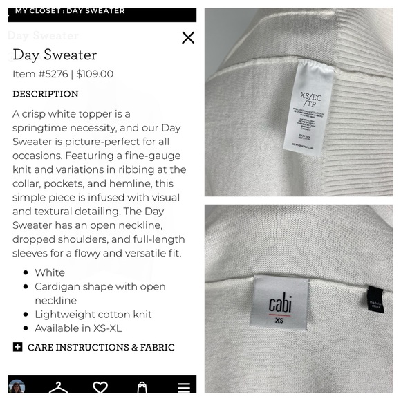 CAbi Day Sweater XS NWOT - Picture 8 of 8